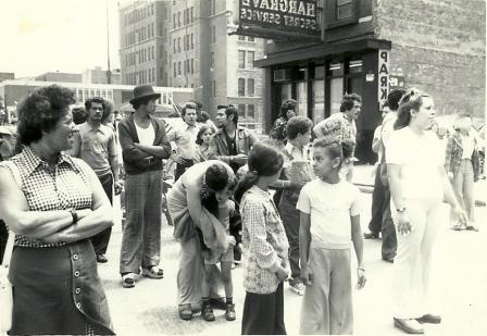 People gathered in the street in Chicago